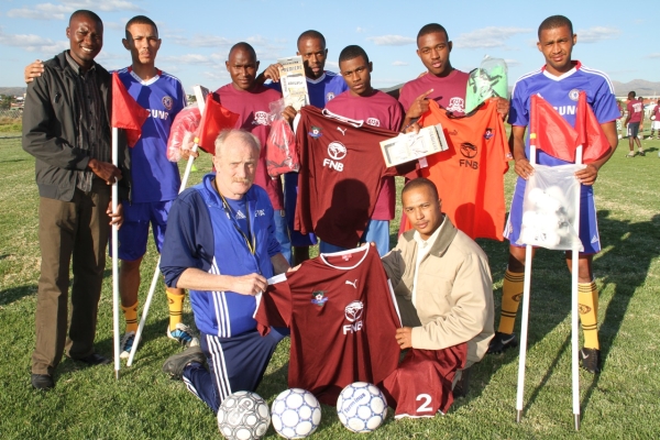 Back row, from left: Sama Kashindi, Brian Brendell, VolkerMuariani, Tuweefem Mlukeni and Franklin April. Front row: Helmut Scharnowski and Bradley Izaks. Photo: www.namibiasport.com.na